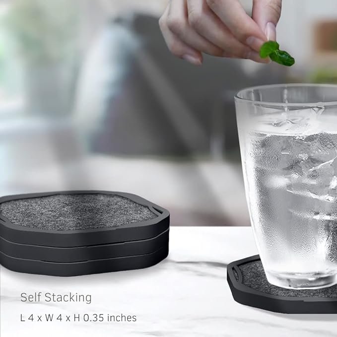 UMIRRO Black Coasters for Drinks for Tabletop Protection with Super Absorbent Felt Pad, Cool Cup mats for Wooden Coffee Table, Unique Modern Cup Coasters for Farmhouse, Bar, Office,Home, Set of 4