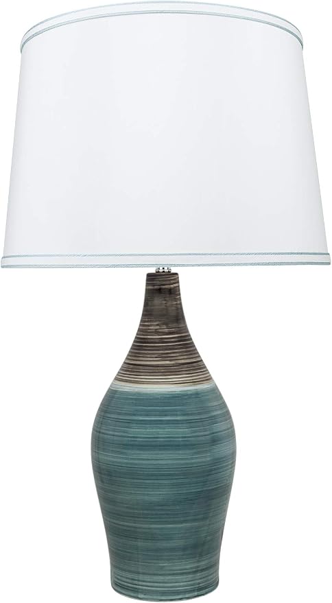 Aspen Creative 40185-11, 27-1/2" High Transitional Ceramic Table Lamp, Brown & Blue and Hardback Empire Shaped Lamp Shade in White, 15-1/2" Wide