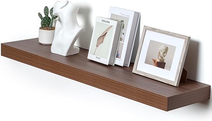 FLYJOE Deep Floating Shelves, 48 Inch Walnut Shelves Set of 1 | 12 Inch Deep Shelves for Wall, 48'' x 12'' Rustic Wood Shelves for Bathroom Living Room Laundry Room Kitchen