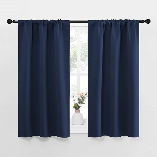 NICETOWN Kitchen Curtains, Short Blackout Curtains & Drapes, Thermal Insulated Rod Pocket Window Treatment Draperies for Nursery (Navy, 29" x 40", Set of 2)