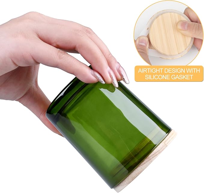 SHOWIN Thick Candle Jars for Making Candles 12 Pcs, 7 OZ Empty Jars with Wood Lids for Candle Making, Sample Container, Clear Green