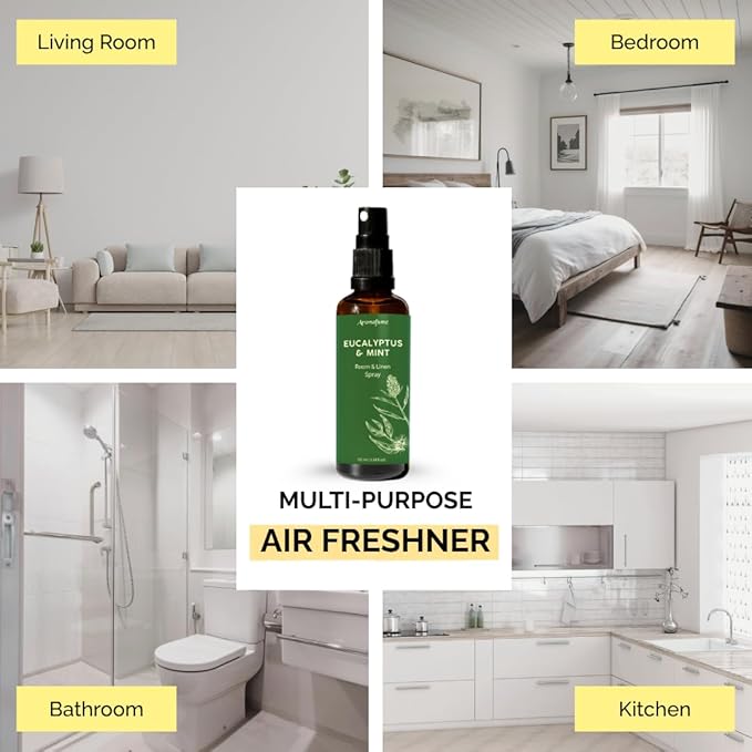 Eucalyptus & Mint Room, Linen & Pillow Spray by Aromafume | 100ml/3.38fl oz | with Pure Eucalyptus & Mint Essential Oil | Aromatherapy | Mist for Bedding, Fabrics