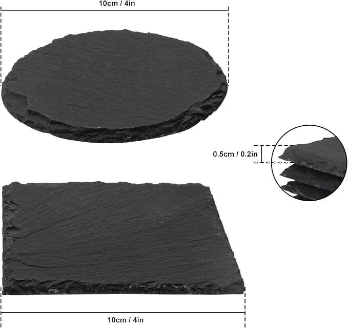 40 Pack 4 Inch Slate Coasters, Black Stone Coasters with Anti-Scratch Bottom, Ideal for Home Decor, Bar, Housewarming Gifts, and Laser Engraving KUKLIPJIM