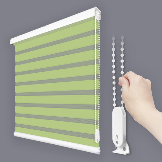 Foiresoft Standard Custom Zebra Roller Blinds for Windows [W10–105 x H10–115 Inch, Green, Basic], Light Filtering Dual Layer Shades for Bedroom, Living Room, Office, 13 Colors
