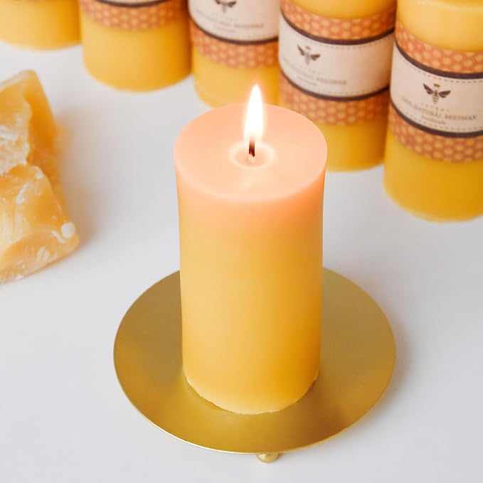 DEYBBY 2 x 4 inch Natural Beeswax Pillar Candles Set of 8, Smokeless Dripless Pure Beeswax Candle Bulk with Natural Scent for for Home Decor Blackout Housewarming Party Event, Long Burn, Yellow