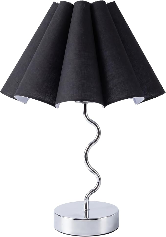 EOEYYOYB Pleated Table Lamp, Table Lamp for Bedroom, Bedside Lamps for Nightstand with Linen Lampshade, Modern Lamp for Bedroom Home Office Decor, Chrome