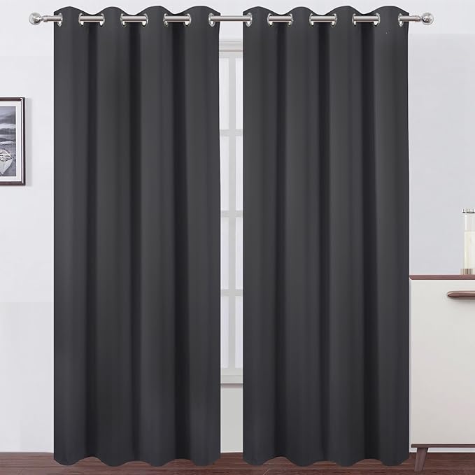 LEMOMO Blackout Curtains 66 x 95 inch/Dark Grey Curtains Set of 2 Panels/Thermal Insulated Room Darkening Bedroom Curtains