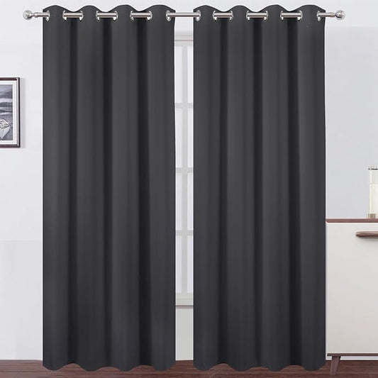 LEMOMO Blackout Curtains 66 x 95 inch/Dark Grey Curtains Set of 2 Panels/Thermal Insulated Room Darkening Bedroom Curtains
