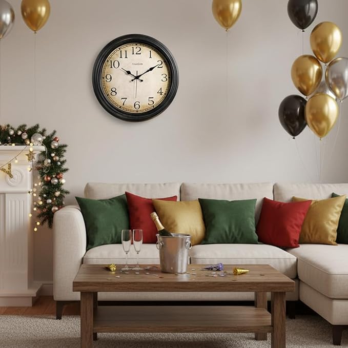 Crosstime 16 Inch Large Vintage Wall Clock - Silent Non-Ticking Retro Round Clock, Battery Operated Classic Bronze Wall Decor for Living Room, Bedroom, Office