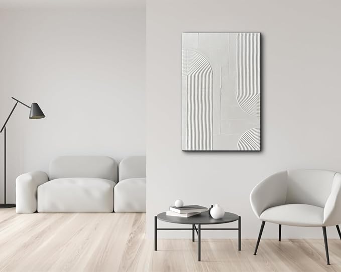 Creespi White Abstract Wall Art - Hand Painted Thick Textured Art Painting 24x36 inch,Modern Minimalis Oil Painting On Canvas for Home Décor