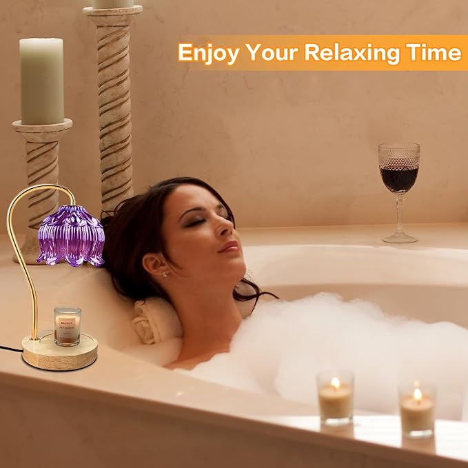 SupBri Dimmable Flower Candle Warmer Lamp, Purple Candle Warmer with Timer & 4Bulbs, Womens Gifts for Valentines Birthday, Unique Home Decor for Bedroom Living Room Decor Aesthetic