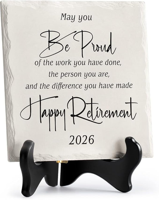 LukieJac Retirement Gifts for Women Men 2026 Retirement Party Decoration Best Ceramic Retirement Plaque 6"*6" Happy Retirement Table Decorations Sign for Teacher Nurses Coworker