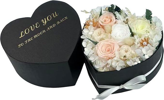 Preserved Roses Heart Shape Box Valentines Day Gifts for Her Mothers Day Forever Flowers (Multicolor-Pink, One Size)