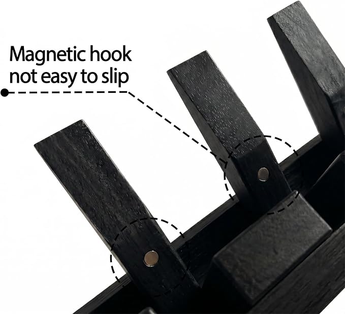 Mid Century Modern Walnut Foldable Entryway Wall Coat Hanger Hook with Shelf,Heavy Duty Wooden Piano Hidden Towel Hooks for Bathroom,Wall Rack for Purse&Key&Mail,Home Decor (Black, 9 Hooks)