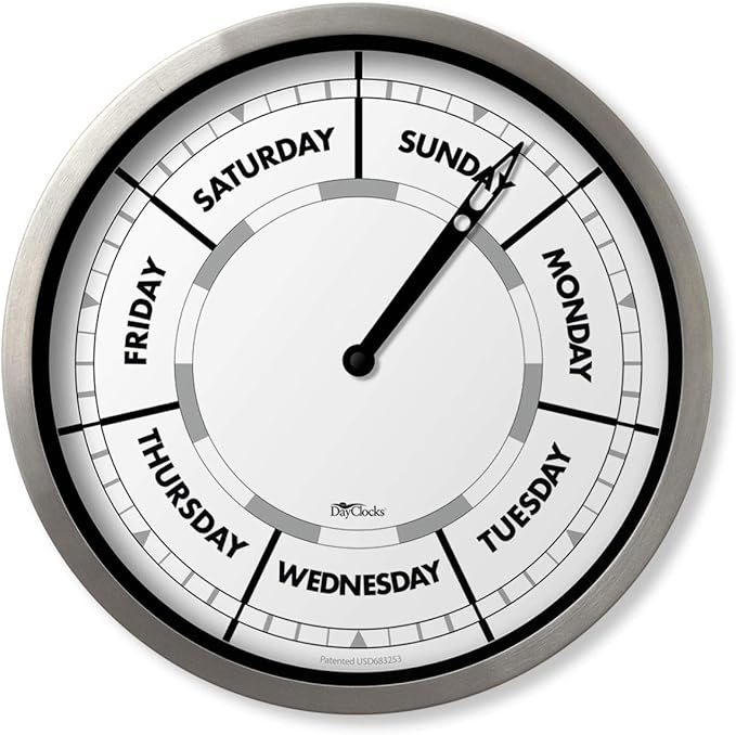 Classic Day of The Week Wall Clock - 10" Aluminum Frame, Ideal Retirement Gift for Men and Women, Day Clock for Seniors and Retirees
