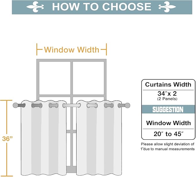 ChrisDowa Small Window Curtains for Kitchen and Bedroom - Grommet Short Thermal Insulated Room Darkening Curtains (2 Panels, Sky Blue, 34 x 36 Inch)