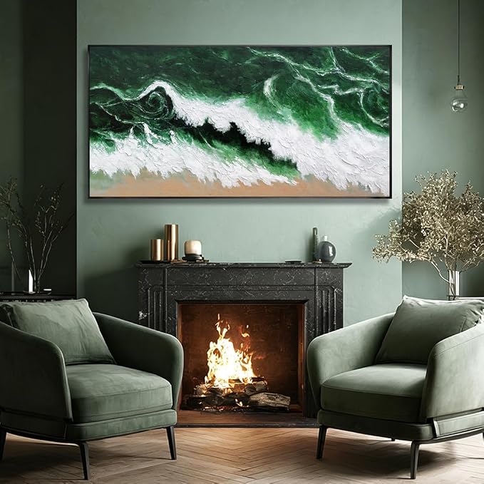 Kureful Green Abstract Wall Art Prints Sage Green Canvas Wall Pictures Modern Minimalist Office Decor Artwork Large Posters Decorations 29"x58"