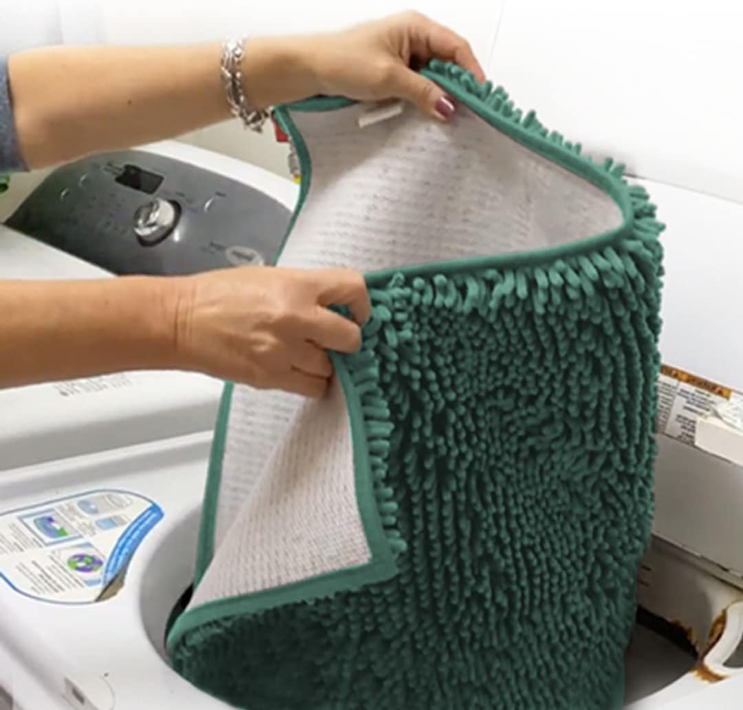 Muddy Mat® 4-Piece Seafoam Green Medium 30"X19" AS-SEEN-ON-TV Highly Absorbent Microfiber Door Mat, Bath Mat and Pet Rug, Non Slip Thick Washable, Soft Chenille for Kitchen Bedroom Indoor and Outdoor