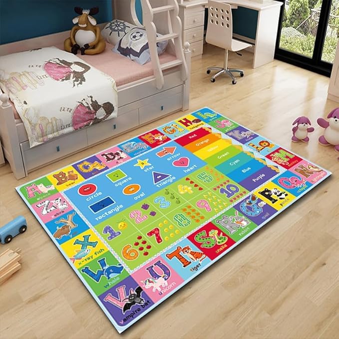 ABC Carpet,Kids Carpet for Playroom, Classroom Floor Play Mat for Kids,Preschool Rugs wtih ABC, Numbers, Animals, Extra Large Thick (110X78.7 Inch)…