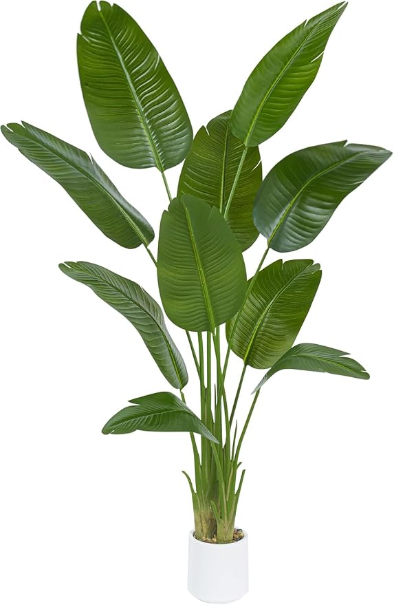 Bird of Paradise Artificial Tree, 6Ft Tall Faux Plant, Fake Banana Leaf Plant Indoor, Faux Palm Tree Faux Floor Plants Tropical Tree in Pot, Present for Friend Housewarming Decor