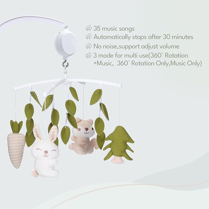 Crib Mobile 35 Lullaby Music,Cotton Baby Mobiles for Cribs & Pack N Play, Easy to Install, Stuffed Animals Hanging Toys Newborn Boys & Girls, Safari Nursery Decor