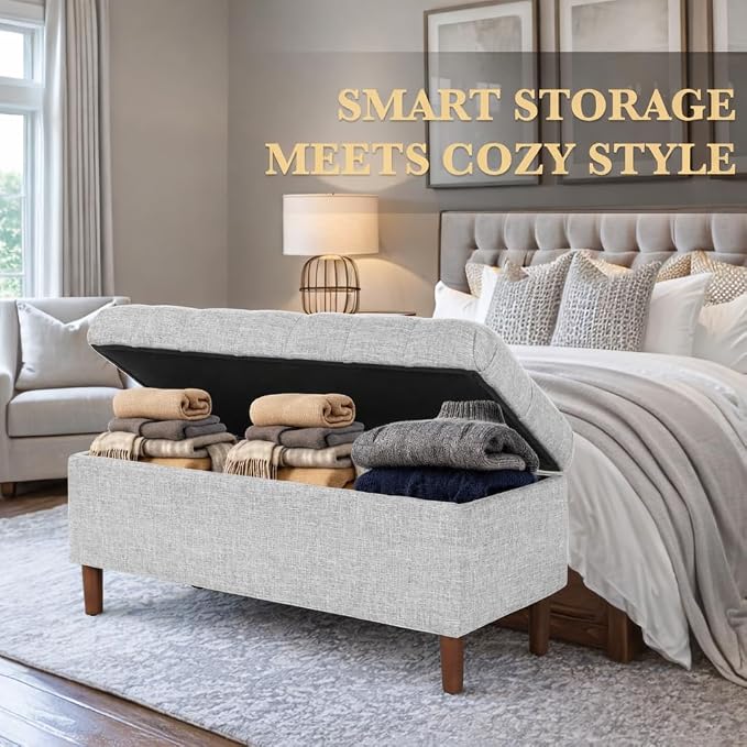 HomePop 40" Ainsley Button Tufted Storage Bench - Gray Woven