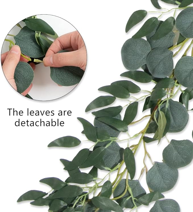 3Pcs Fake Eucalyptus Vines, 6.5FT Silk Ivy Garland, Odorless Lush Green Leaves Artificial Hanging Plants, Boho Forest Greenery Decor for Home, Classroom, Wall,Party, Wedding Decoration