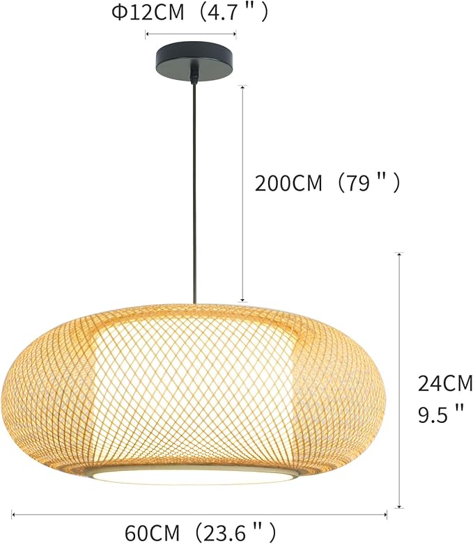 Bamboo Pendant Light 23" 3-Light japanese Light Living Room Dining Room | Farmhouse Boho Hanging Light Large Kitchen Island Antique Rattan Wabi Sabi Ceiling Light, Large Hotel, Homestay & Restaurant