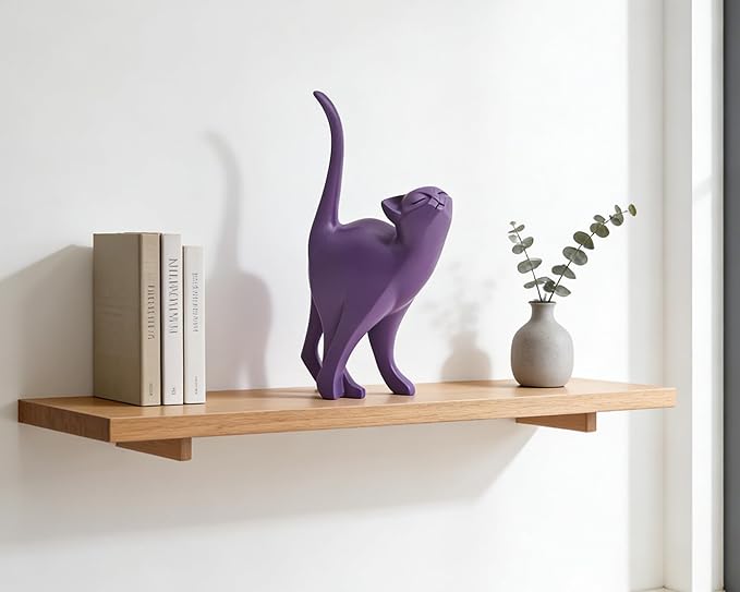 Purple Cat Statue Modern Abstract, Home Office Shelf Decor, 7-Inch Vibrant Assorted Colors, Easy to Match Any Decor Style