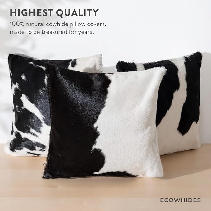 ecowhides 100% Genuine Brazilian Cowhide Pillow Cover – Luxury Leather Decorative Cushion for Rustic & Western Home Décor