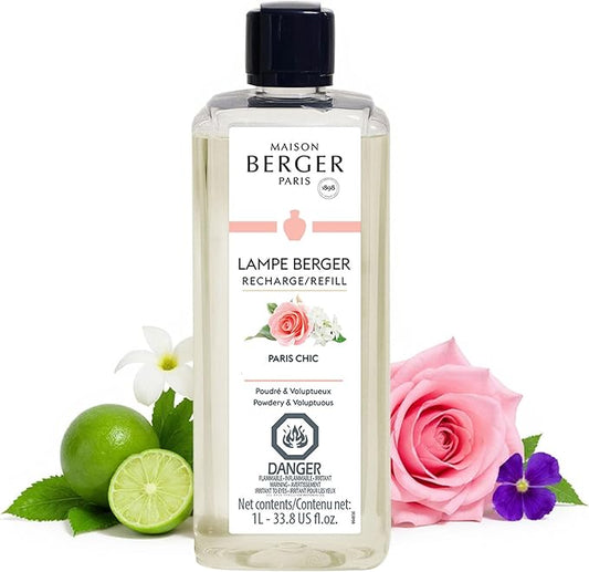 Maison Berger Paris Chic Lampe Berger Refill, 1 Liter (33.8 fl oz), 2-in-1 Catalytic System, Neutralizes Odors and Diffuses Fragrance, Bergamot, Morning Dew, Orris, Rose, Violet, Made in France