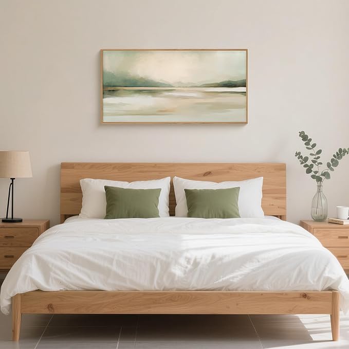 DRACIT Large Abstract Sage Green Pastel Framed Canvas Wall Art Set,Minimalist Neutral Landscape Wall Decor,Modern Watercolor Mountain Lake Artwork for Living Room,Bedroom-20 x40