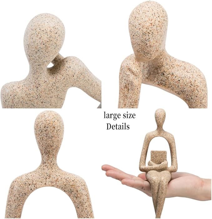 Gold Home Decor Thinker Statue Accents, Set of 3 Thinker Sculptures Office Decor Modern Abstract Resin Decoration on Shelf Table Desk for Living Room Office Bedroom Bookshelf Decor (Large Sandstone)