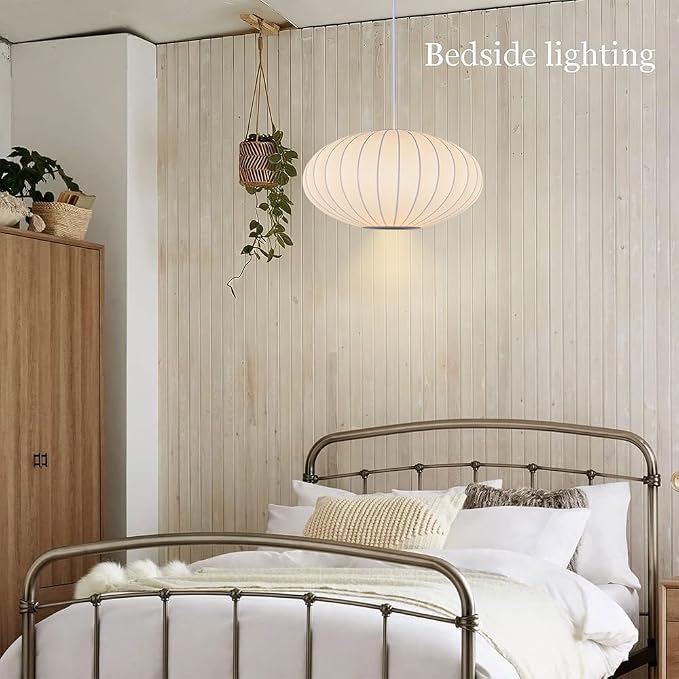 Italian Simplicity Style Silkworm Cocoon Pendant Light Post-Modern Single Head Lantern Flat Shape Silkworm Cocoon Lamp White for Caffe House Dining Room Showroom Hollow Hanging Luminaire