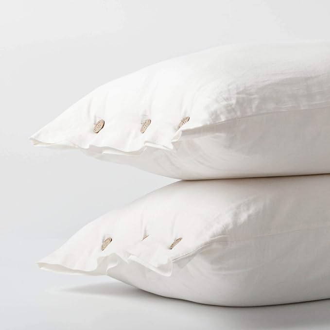 ATLINIA Linen Pillow Cases Standard Size - 20"x 26" Pillowcase Set of 2, Button Closure Cooling Breathable Pillow Cover, Bed Flax Linen Cotton Blend Farmhouse Netural Pillow Sham Cream Color