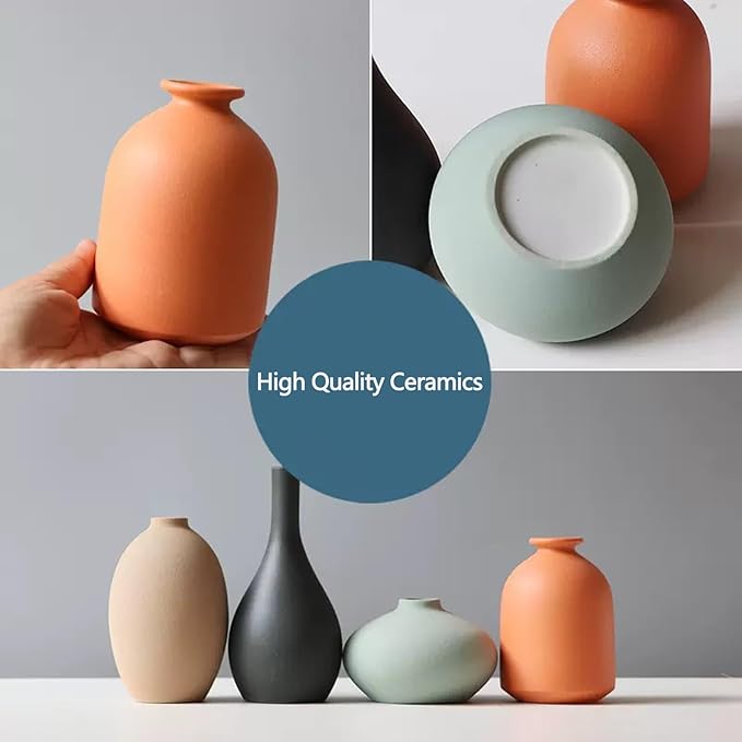 Ceramic Vase Set of 4 for Modern Home Decor Minimalist Bohemian,Round Matte Vases for Dried Flowers&Pampas Grass Ceramic Decoration for Office,Shelf,Living Room,Bedroom,Entryway Decor