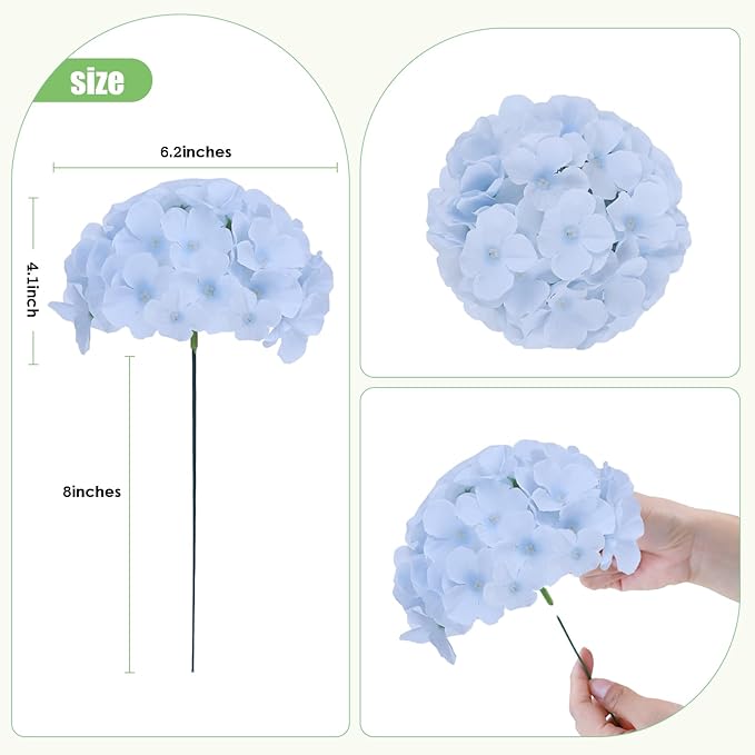 AVIVIHO 65pcs Baby Blue Fake Flowers Hydrangea Artificial Flowers Bulk (Not Squished, No Steaming Need) Silk Flowers with Stems for Home Weddings,Table Centerpieces,Party Arch Decorations