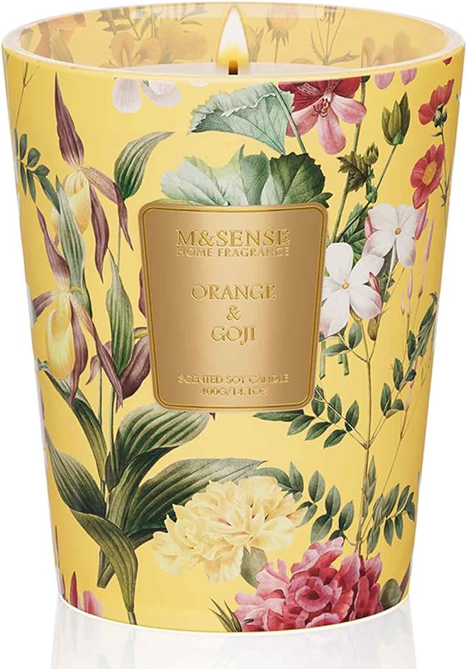 M&SENSE Orange Goji Soy Candle, 14.1oz, Summer Man Cave Housewarming Gift | 60H Slow Burn, Non-Toxic, Stress Relief, Relaxation, Citrus Fresh Home Fragrance