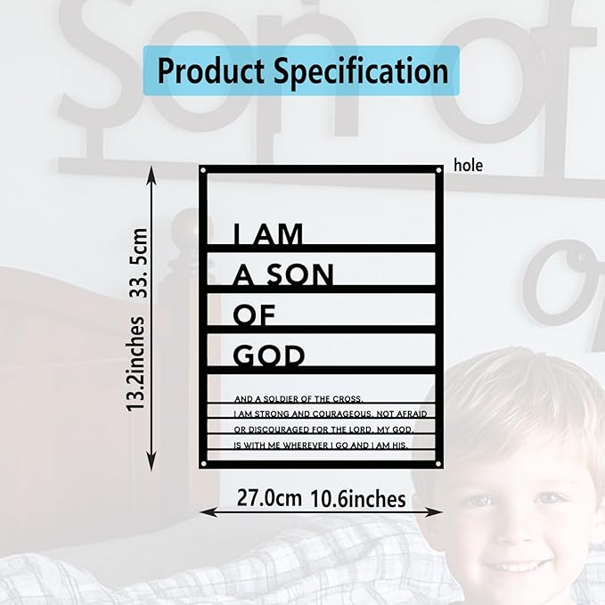 Metal Teen Boy Room Wall Decor I Am a Son of God Wall Art Sign for Boys Bedroom Playroom living Room Bathroom Motivational Sculptures Black