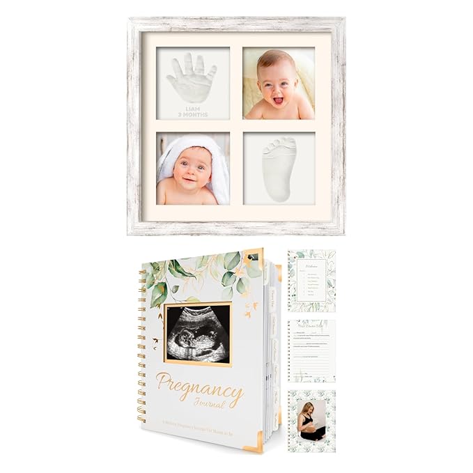 KeaBabies Baby Hand and Footprint Kit Maker and Pregnancy Journal Memory Book - Newborn Baby Handprint Footprint Keepsake Frame, Baby Gifts - 90 Pages Hardcover Pregnancy Book, Pregnancy Journals