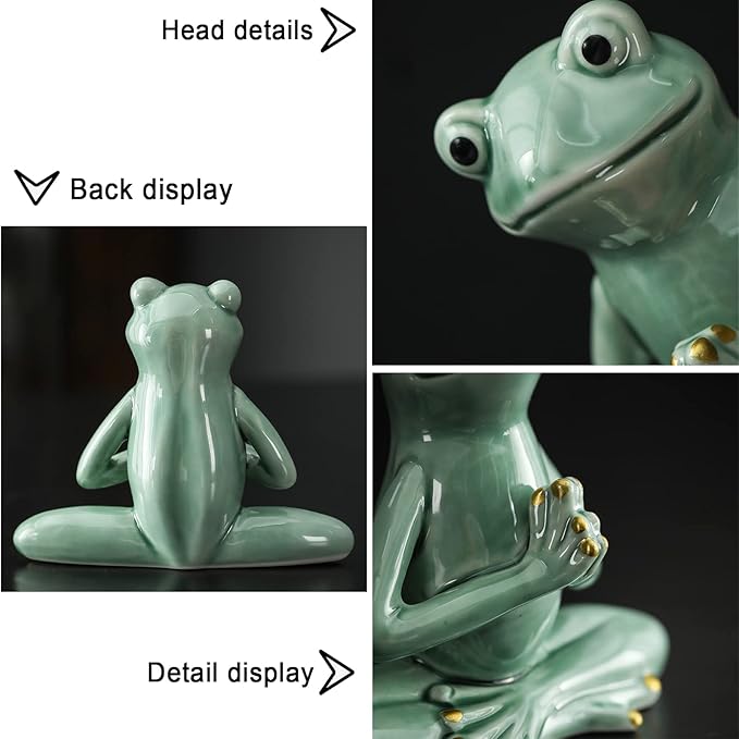 OwMell Ceramic Zen Frog Decor, Ceramic Yoga Pose Meditation Frog Staute for Home Zen Decoration - Prayer