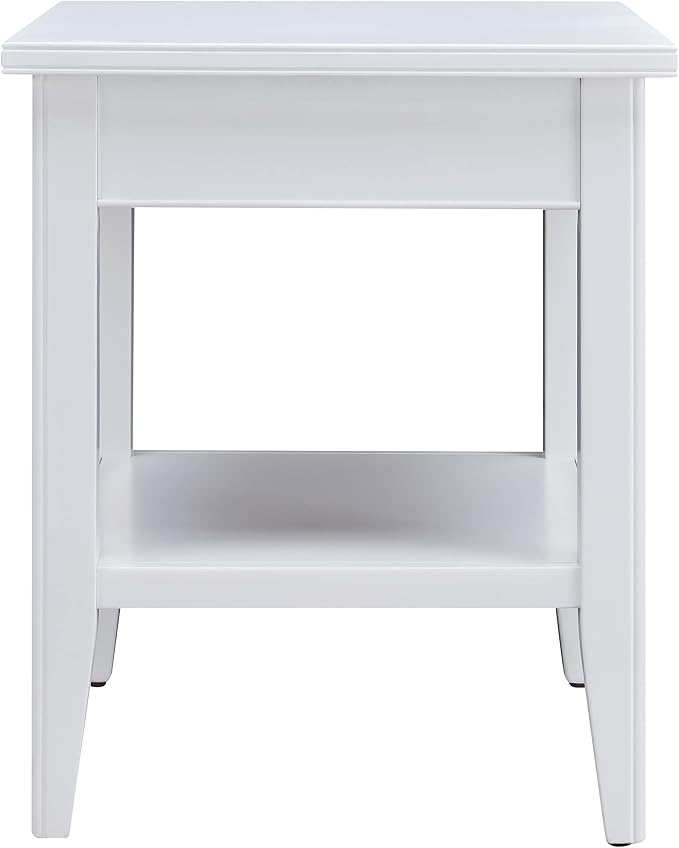 Leick Home Laurent 20 in. Solid Wood End Table with Shelf and Drawer, White, 10507-WT