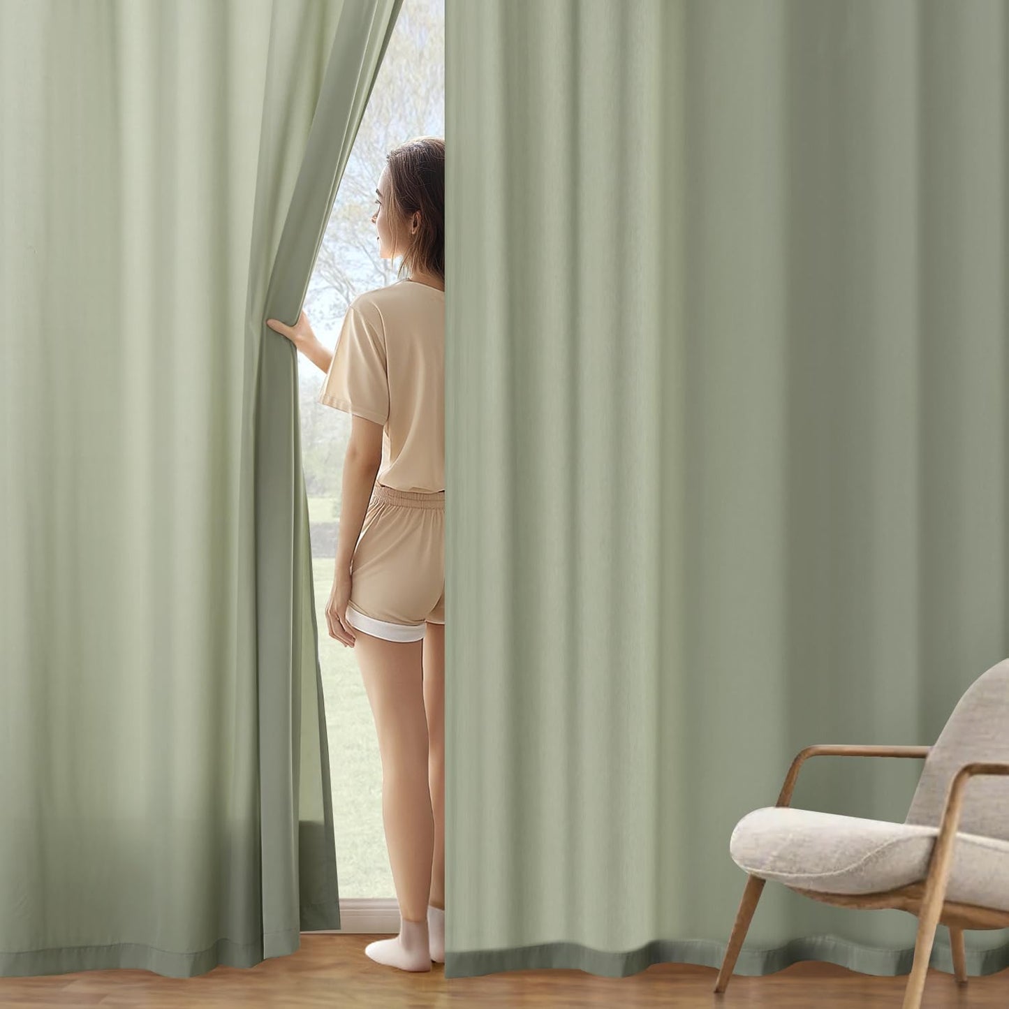 MIULEE Sage Green Privacy Sheer Curtains That Let Light in 84 Inches Long Non-See-Through Semi Sheer Curtain Light Filtering Window Curtains Drapes for Living Room Bedroom 2 Panels Set 42 X 84