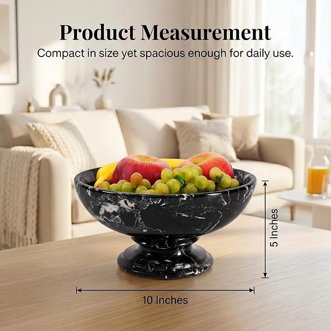 Radicaln Marble Fruit Bowl For Kitchen Counter 10" Inches Black Handmade Decorative Bowl For Kitchen Table, Ideal Key Holder, Candy Dish and Marble Pedestal Bowl