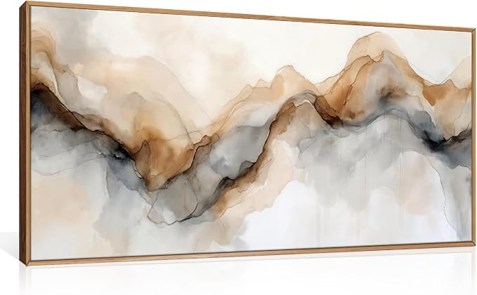 Abstract Neutral Framed Canvas Wall Art Set, Retro Watercolor Landscape Wall Decor, Modern Texture Art Prints, Minimalist Nature Wall Painting for Living Room, Bedroom, Office 20×40inches