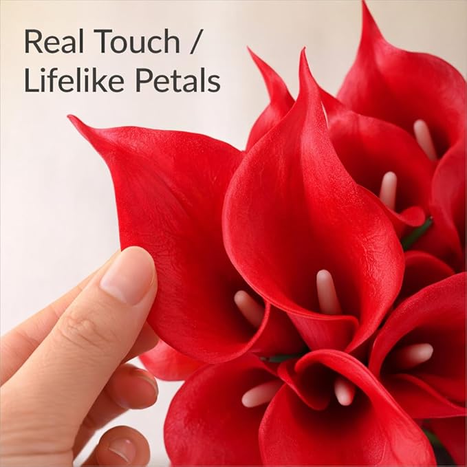 Floral Kingdom 20 Pack Artificial Calla Lily Flowers 14 Inch Red – Real Touch Faux Flowers for Home Decor, Table Centerpieces, Holiday & Party Arrangements
