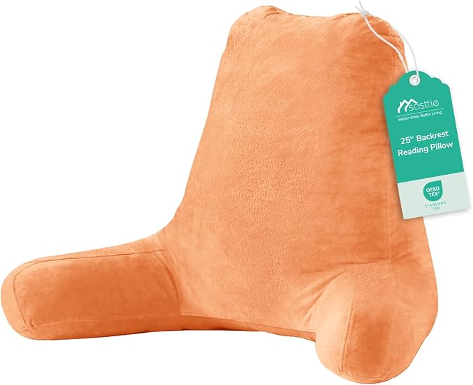 Sasttie 25-inch Reading Pillows for Sitting in Bed Adult, Jumbo Velvet Back Pillow Bed Sitting Up, XL High Back-Rest Support Cushion for Sit Up on Couch & Floor, Oeko-Tex Certified, Orange
