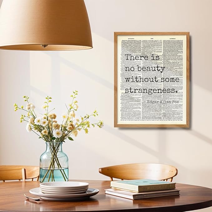 Edgar Allan Poe Gothic Art LARGE 11x14 FRAMED - Retro Goth Wall Decor for Home, Office, Living Room, Bedroom, Bathroom - Famous Quotes Typography Wall Art for Poetry Fans, Vintage Horror Fans