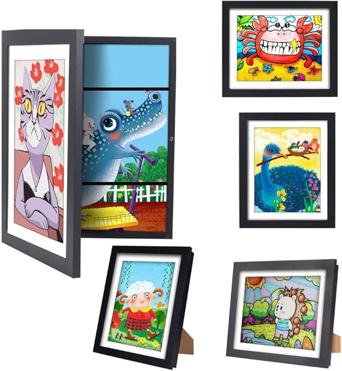 2-Pack Kids Artwork Frames Changeable - Kids Art Frame,Children Art Projects Kids Art Frames,8.5x11 Picture Frame for Display Kid Art work,With Storage(Black)