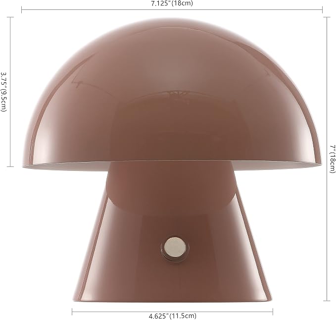 JONATHAN Y 7" Pink Rechargeable Cordless Mushroom Table Lamp, Portable LED Nightstand Lamp for Bedroom Living Room, Metal Shade, 3-Way Dimmable Touch Sensor Modern Accent (JYL7116D)